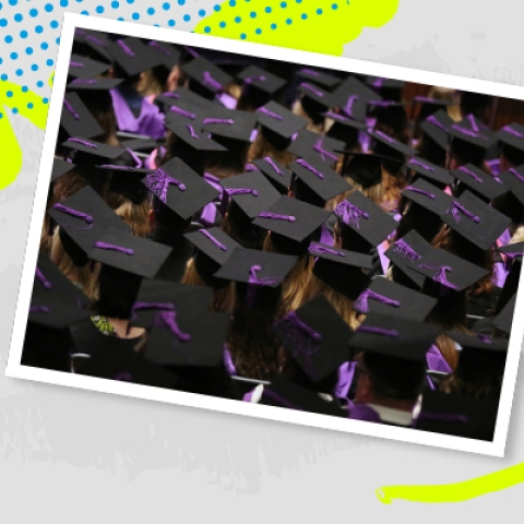 University students in graduation caps and gowns
