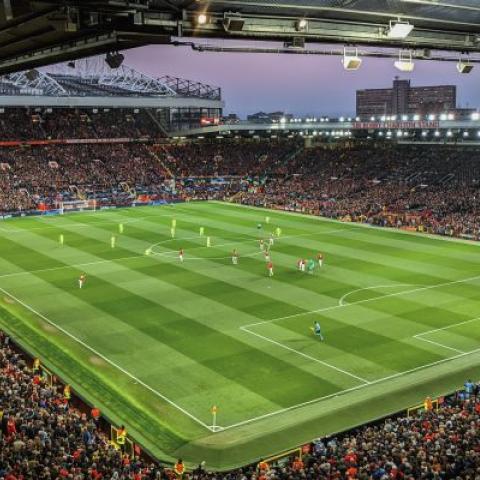 Aerial photo of football stadium at night