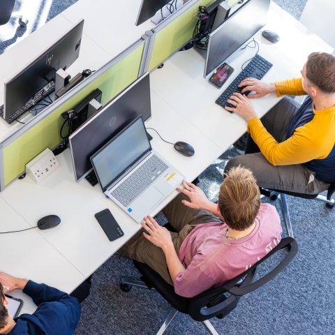 Students working at laptops in Future Technology Centre