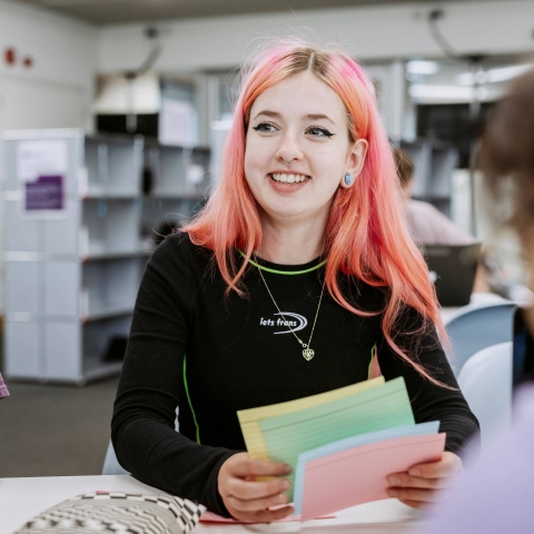 Student studying in the library
