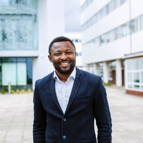 Male student outside Future Technology Centre