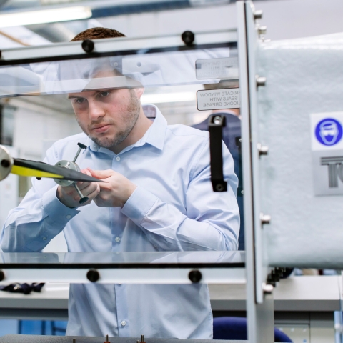 Student using wind tunnel