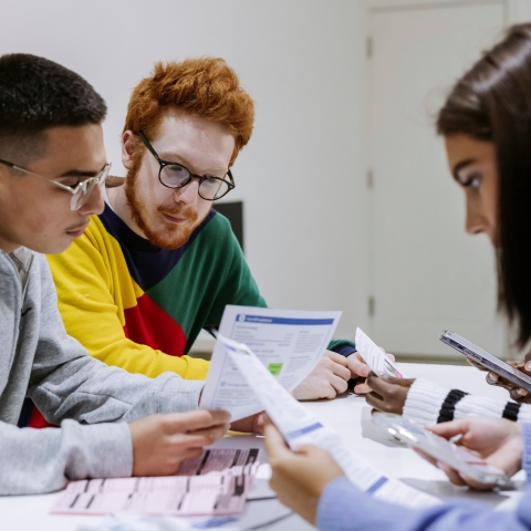 Students comparing their exam results