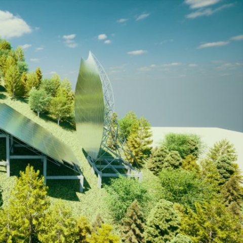 artistic view of the BINGO radio telescope