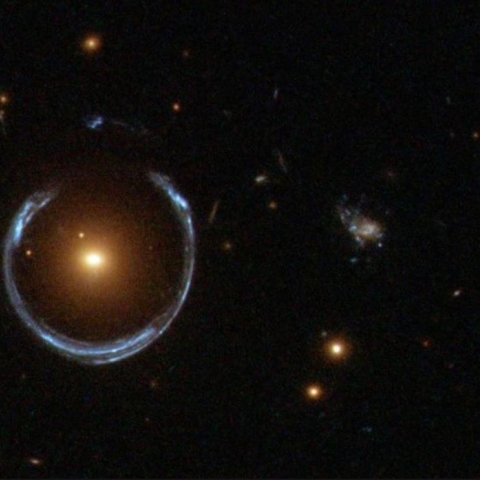 Image of the newly discovered ultramassive blackhole called The Cosmic Horseshoe gravitational lens.