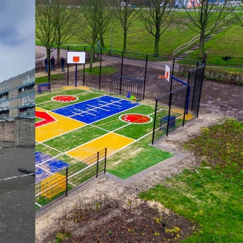 photo of the construction site in Landport next to an example PLAYCE