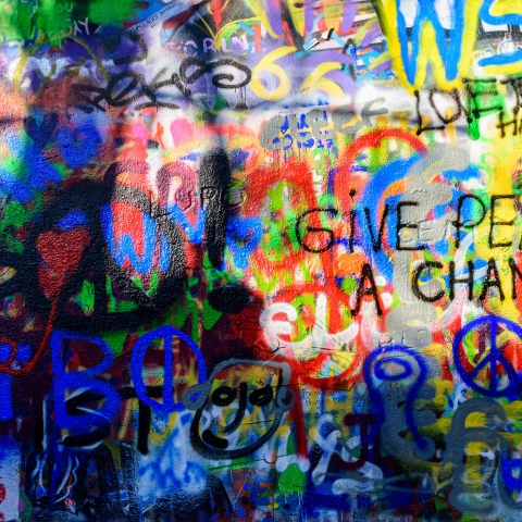 Colourful graffiti painted on a wall