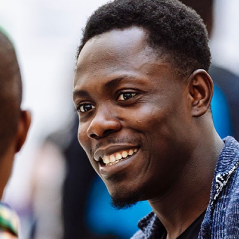 students talking in Richmond Building