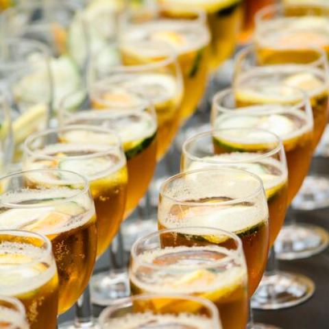 line of drinks on table