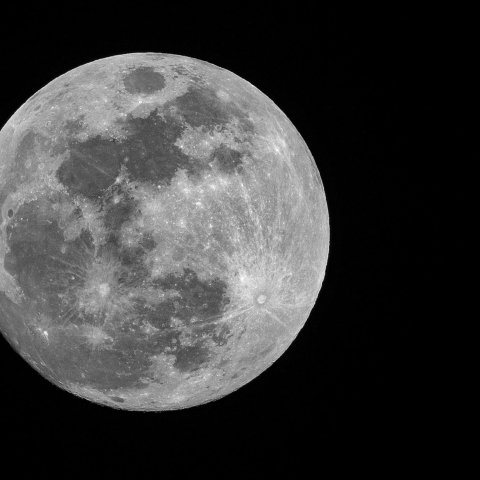 A black and white image of the moon