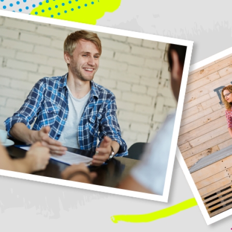 Student practising interview technique with university colleagues