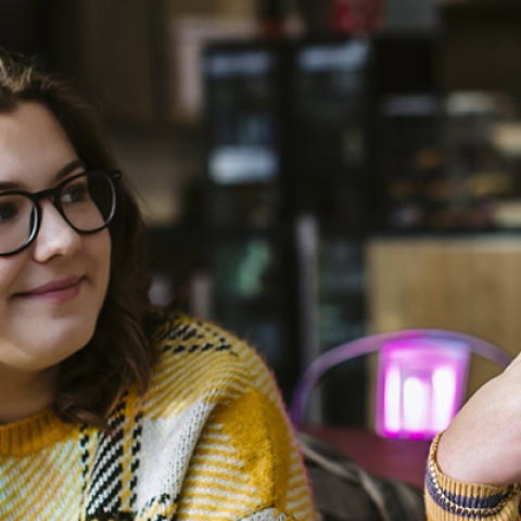 Two students in discussion outside