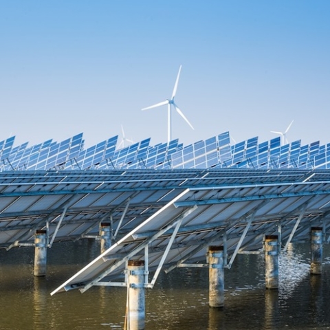 windfarm at sea on a sunny day