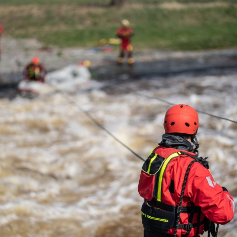 Fireman are training for rescue