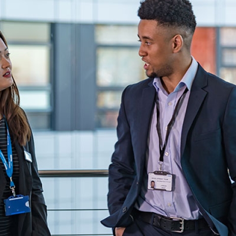 business students at their work place