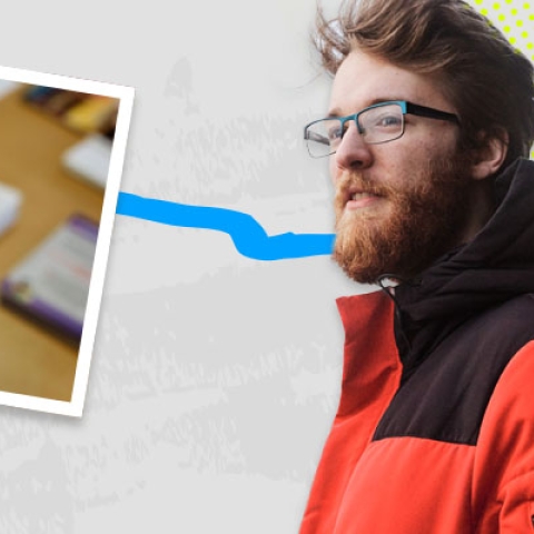 Undergraduate scholarship student in orange jacket