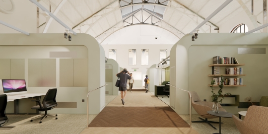 Architect's rendering of Wiltshire Building's vaulted ceiling