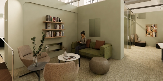Artist's rendering of a comfortable seating area 