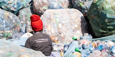 Woman sorting plastic 