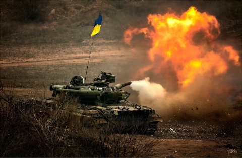 Tank firing its gun