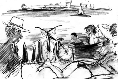 Illustration of people enjoying the beach