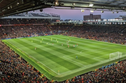 Aerial photo of football stadium at night
