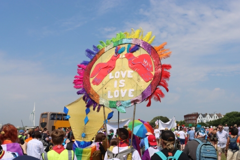 Love is love sign raised at Portsmouth Pride