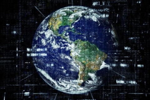 Earth overlayed with digital information