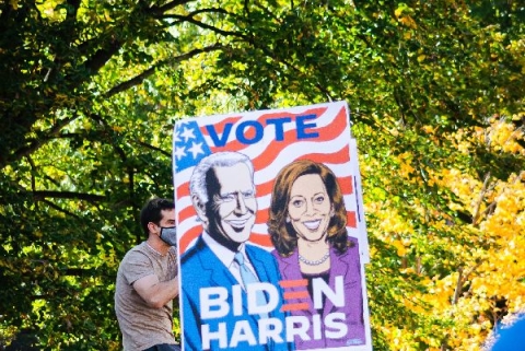 Voting sign with bidden and Harris - Photo by Gayatri Malhotra on Unsplash