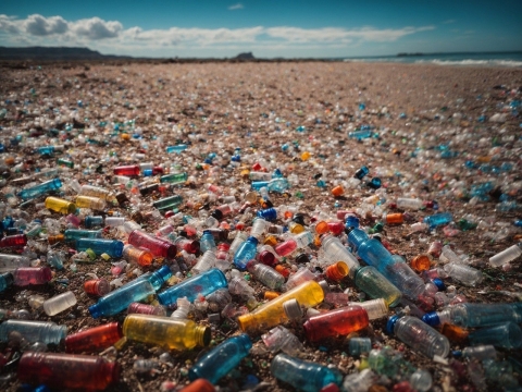 Plastic pollution on a beach