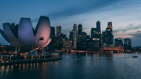 An image of buildings in Singapore at night
