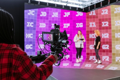 Three Students utilising the CCIXR Smart Stage Studio.