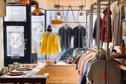 clothes hanging in a shop