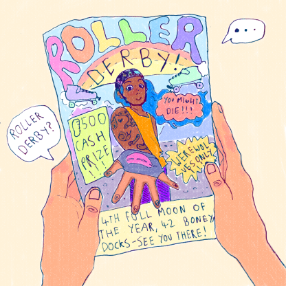 an illustration/comic book of a roller derby