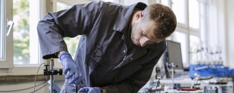 Engineering Management student working in the lab