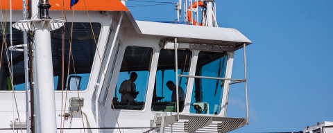 Close up of the bridge on a ship