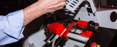 Student using engineering equipment