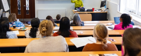 University lecturer presenting to students in lecture theatre