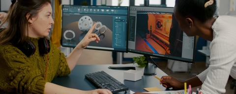 Creative technologies students using computer software