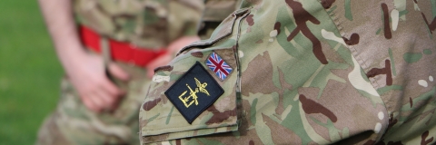 close-up of British army soldier's sleeve insignia