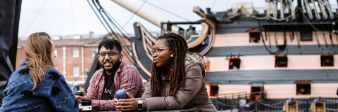 Students exploring HMS