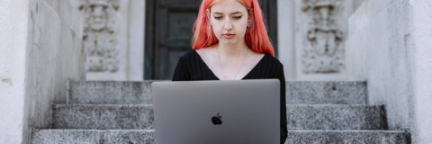 Student using a laptop
