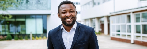 Male student outside Future Technology Centre