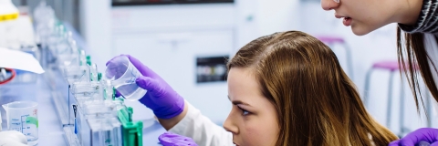 Two female students in lab