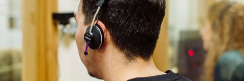 Student using language labs