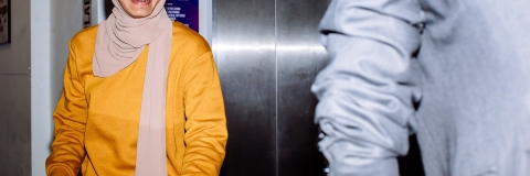 Female student laughing