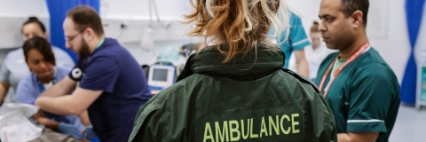 Paramedic and nursing staff in University of Portsmouth hospital simulation suite