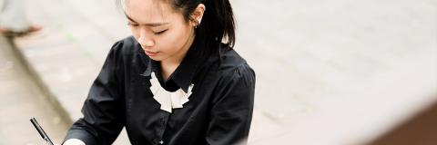 Female student writing