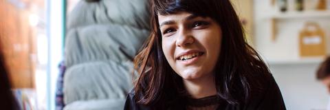 a female student from Poland in a southsea cafe