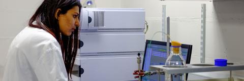 female student from sri lanka in biology lab